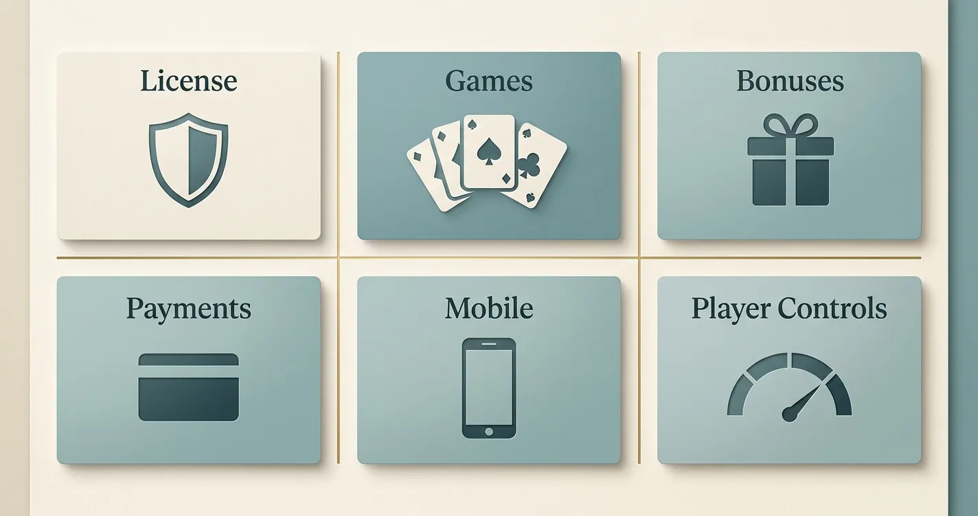 Editorial illustration of a structured gambling decision matrix without text or logos