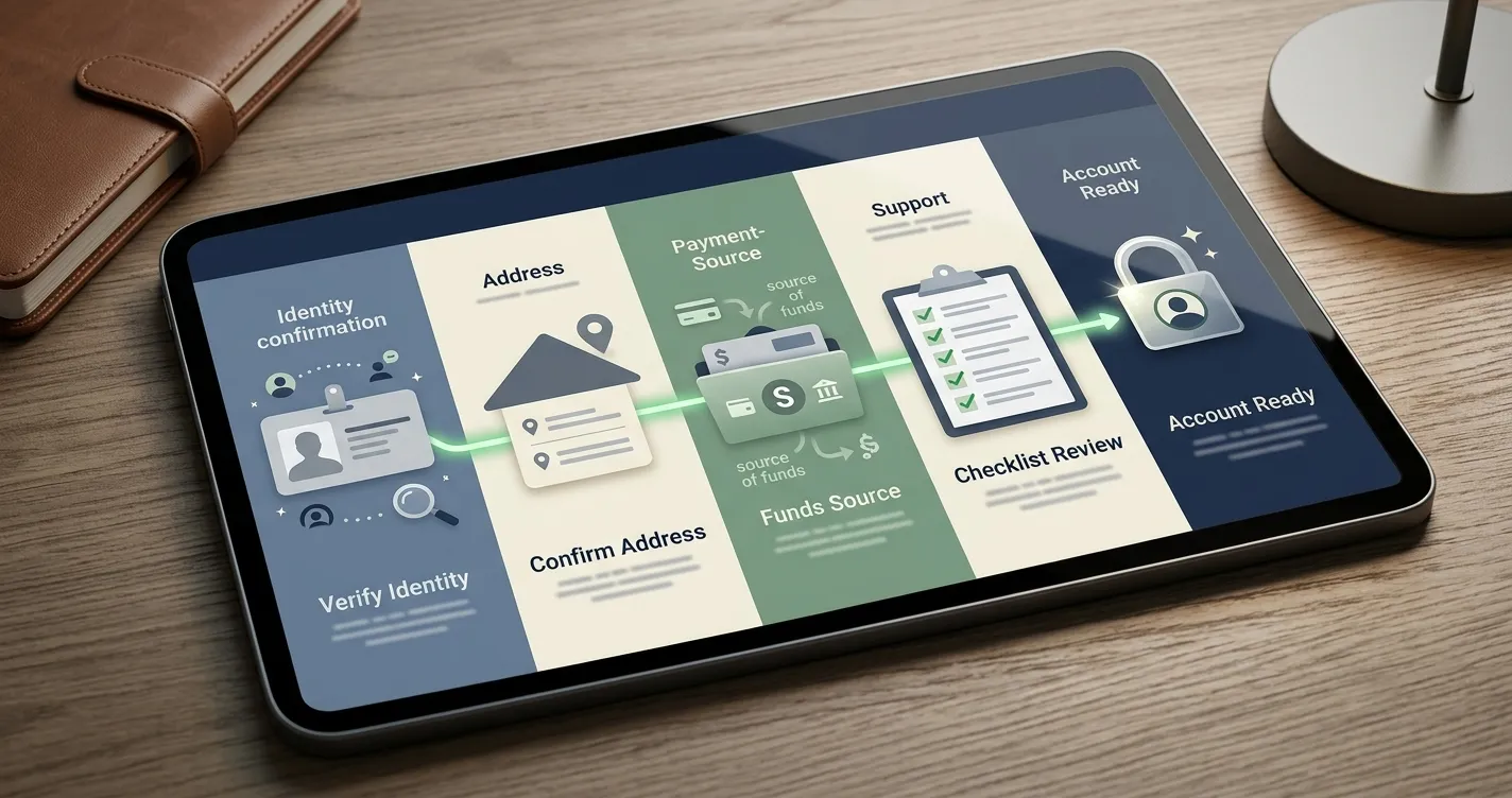 Betmaster verification UK illustration of a KYC workflow with identity, address and source-of-funds cues